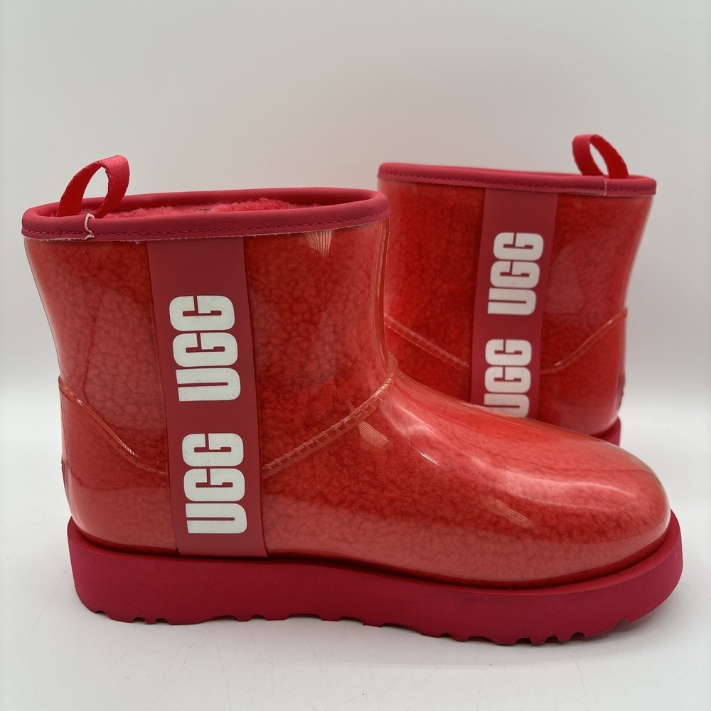 UGG Classic Clear Mini Plush Hibiscus Pink Boots Women's Size 6 Wool Blend - Picture 6 of 11